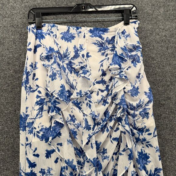 Free People Skirt Womens 6 White Blue Floral Ruffle Fairycore Romantic Angelcore - Picture 2 of 11
